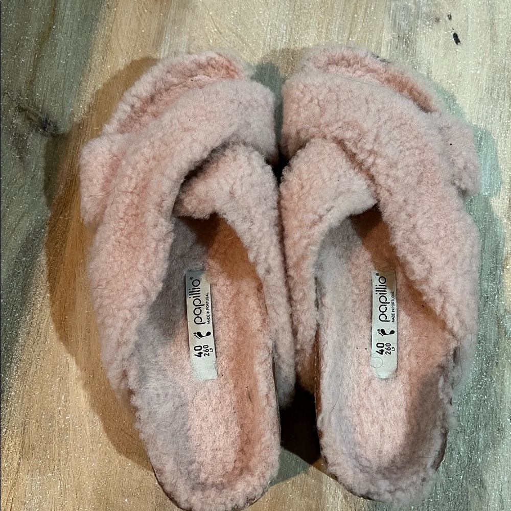 Birkenstock Papillio Pink Sherpa Daytona slide